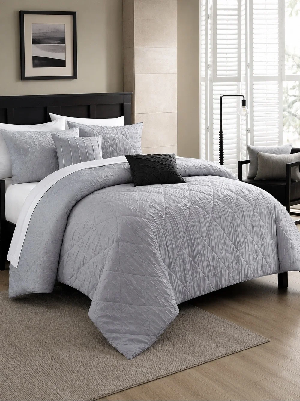 New York & Company Light Gray Quilted Comforter Set